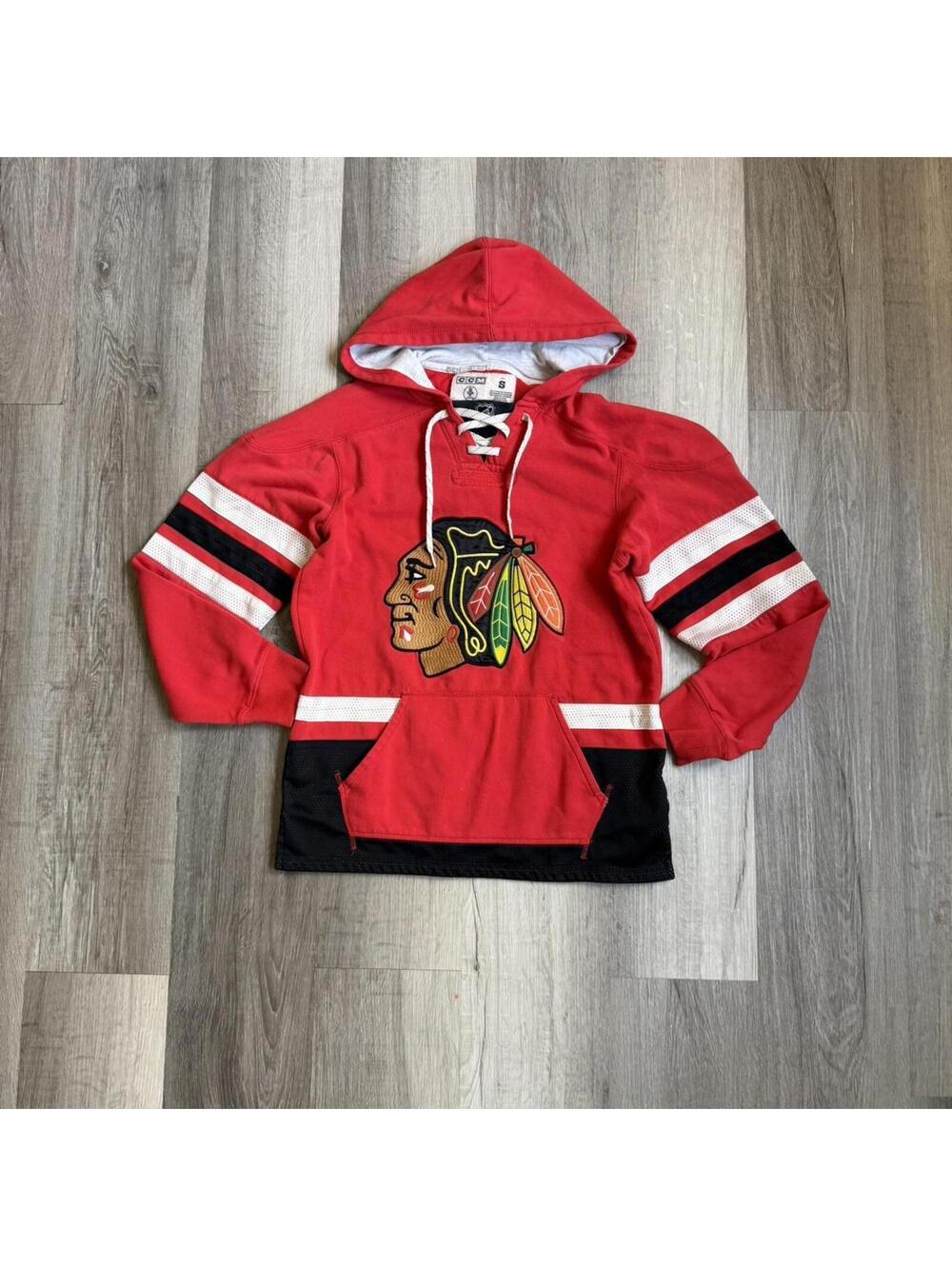 Chicago Blackhawks red CCM hockey jersey hoodie Size S #hockey #NHL
